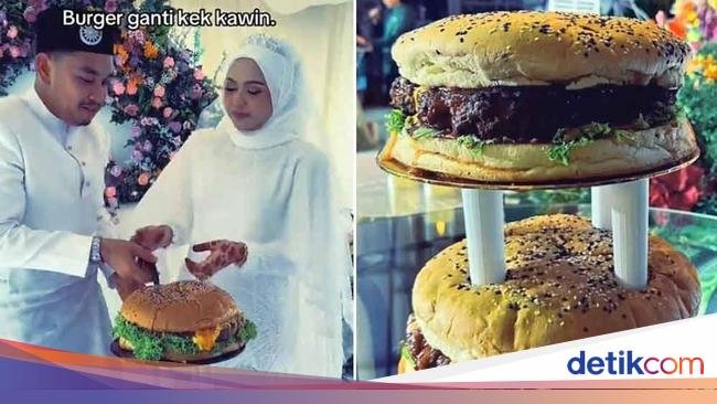Pasangan Ini Ganti Kue Pengantin dengan Burger Jumbo Bertingkat