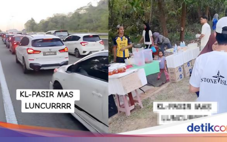 Penjual Jajanan Ramaikan Jalan Raya Saat Macet Mudik Lebaran di Malaysia