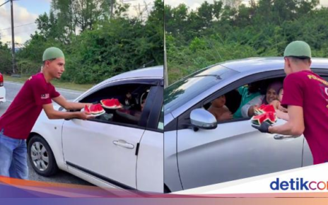 Masyarakat Bagi Semangka Gratis ke Pemudik yang Terjebak Macet Arus Balik