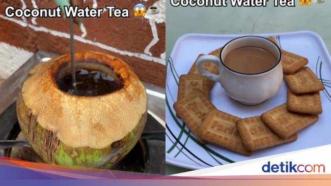 Racikan Teh Susu Campur Air Kelapa, Dimasak Langsung Pakai Batok