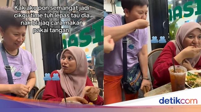 Momen Kocak Wanita Dihampiri Turis, Minta Diajari Makan Pakai Tangan!