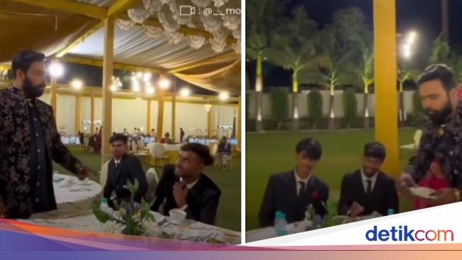 Mantap! Pasangan Pengantin Ajak Pelayan di Pestanya Ikut Makan