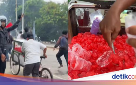 Demi Sesuap Nasi, Penjual Manisan Kolang-kaling Nekat Jualan di Tengah Demo