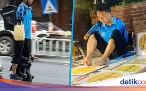 Meski Tak Memiliki Lengan, Pengantar Makanan Ini Tetap Gigih Bekerja