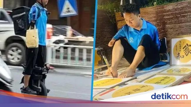 Meski Tak Memiliki Lengan, Pengantar Makanan Ini Tetap Gigih Bekerja